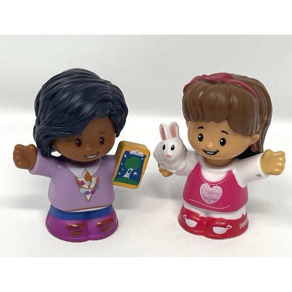 Fisher-Price Other - Fisher Price Little People Mia with Bunny & Girl with Book Lot, Pink & Purple